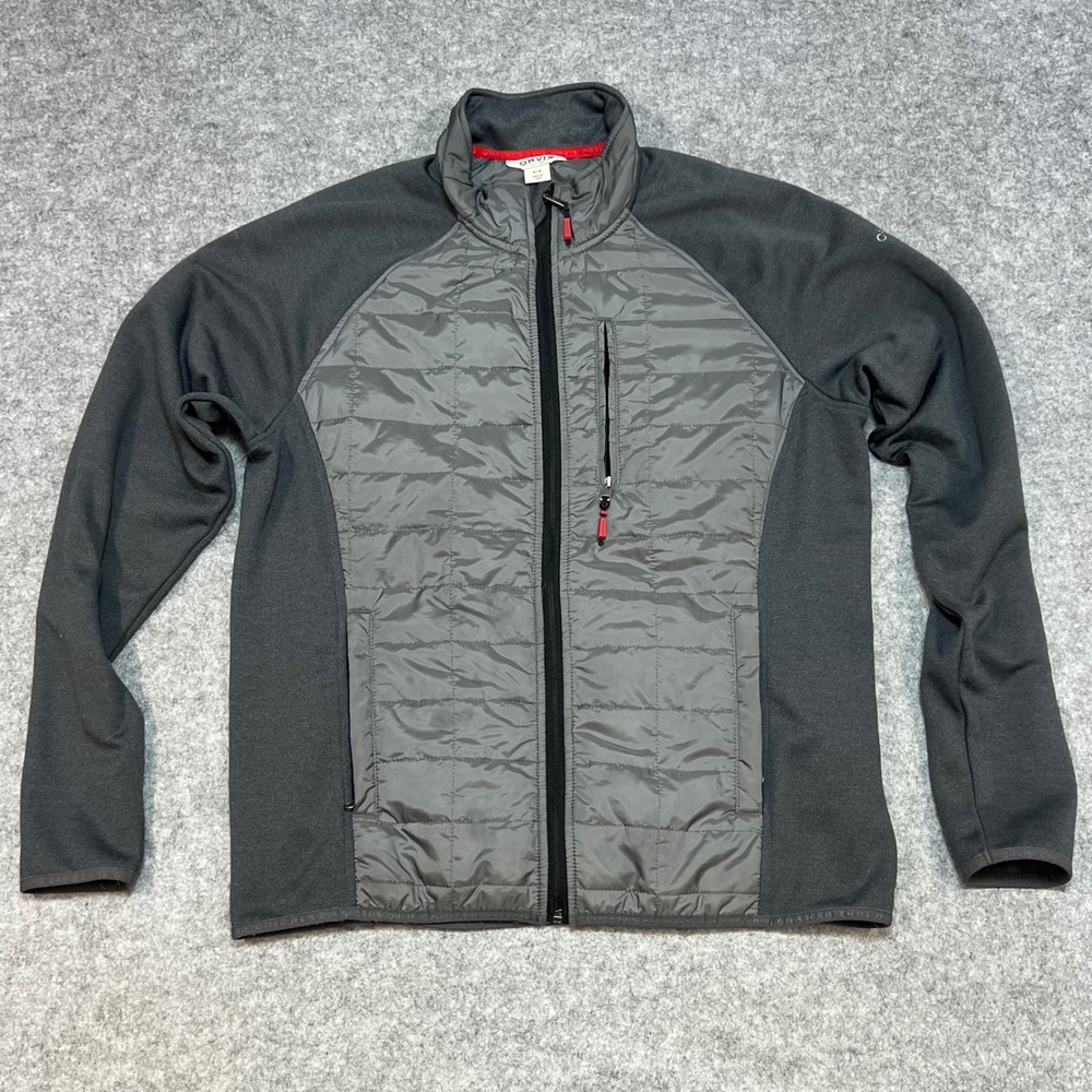 Orvis Mens Quilted Full Zip Jacket Charcoal Gray Fleece Long Sleeve Pockets M